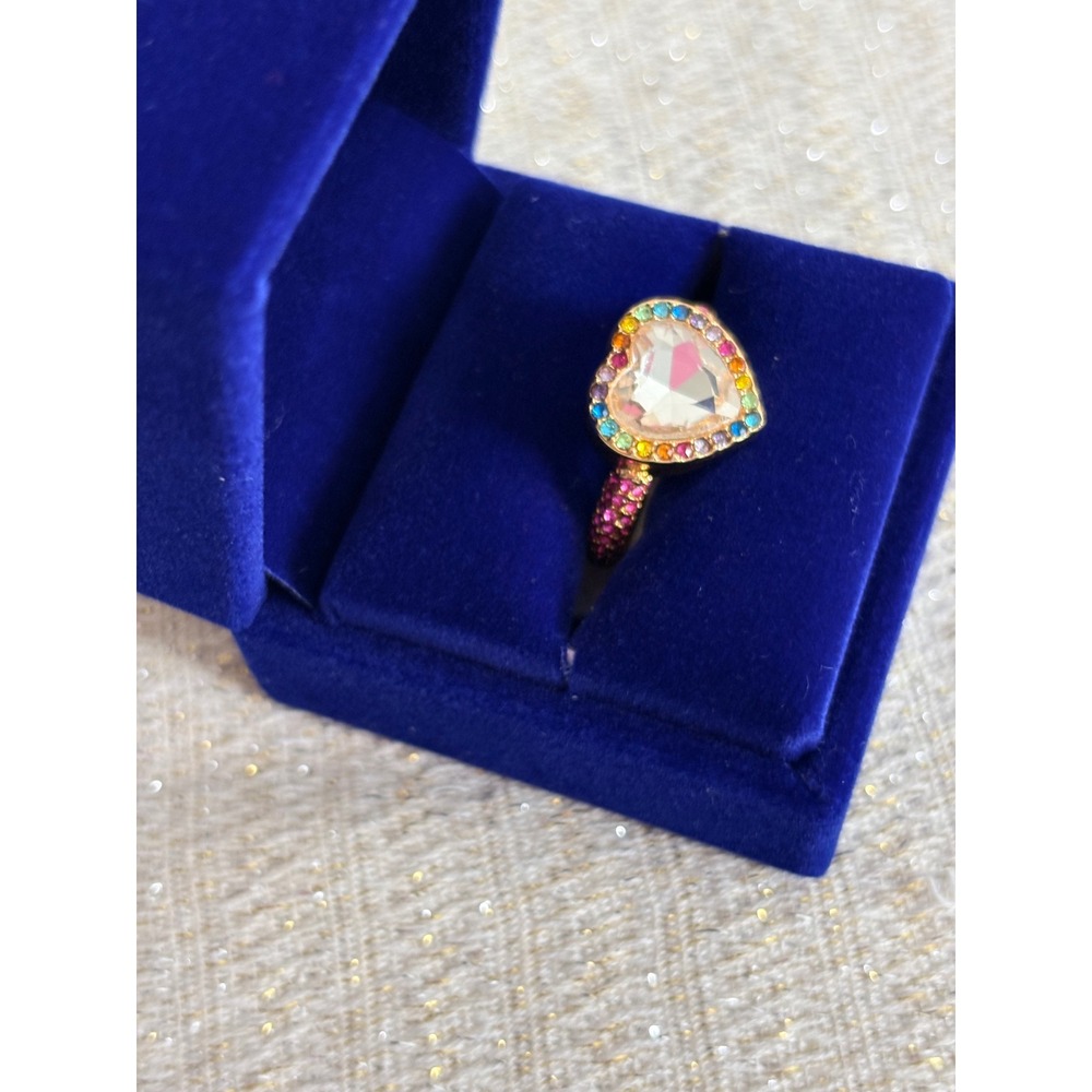 Kurt Geiger Heart Ring Size 7 Gold Rainbow New Statement Halo Pavé cocktail band